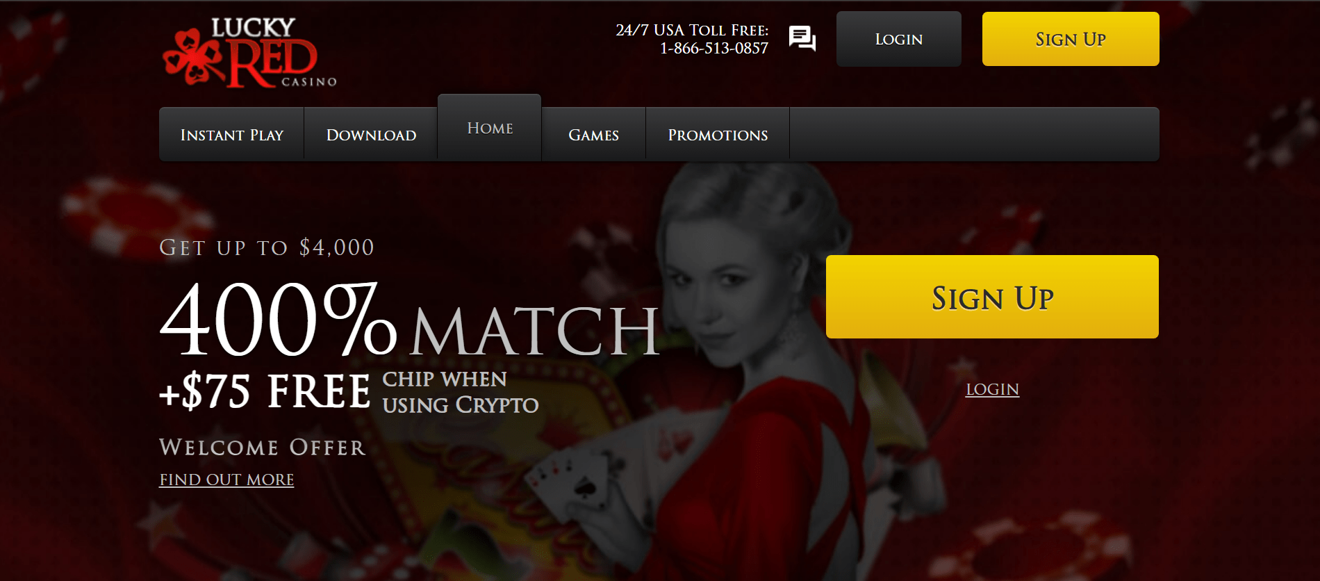 Homepage view of Lucky Red Casino live casino site